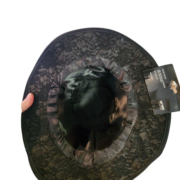 Oversized Top Hat Satin Lace Overlay Wide Band Costume Gothic Floral Black - Picture 3 of 5